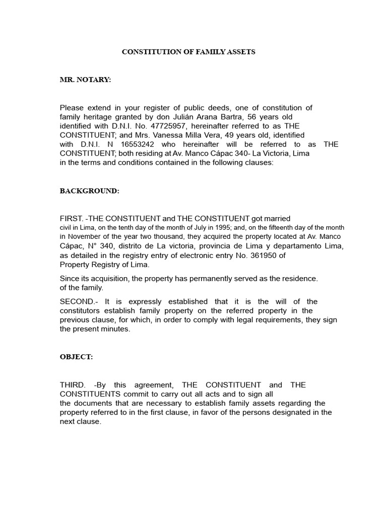 Family Assets Constitution Document | PDF | Civil Law (Common Law ...