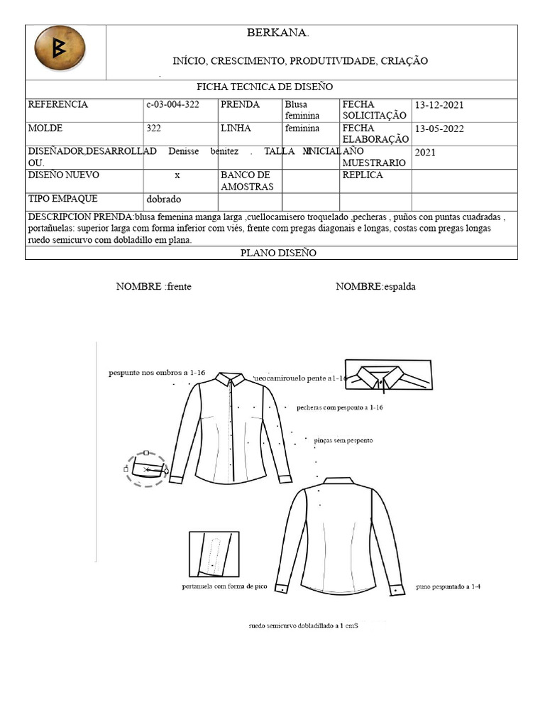 Ficha Técnica de Design BLUSA CAMISETA FEMININA | PDF | Roupas | Costura