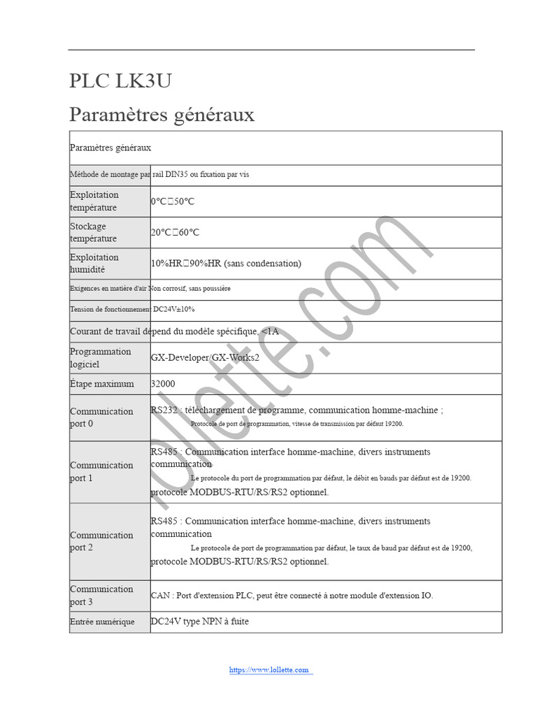 PLC LK3U : Spécifications et Communication | PDF | Informatique ...