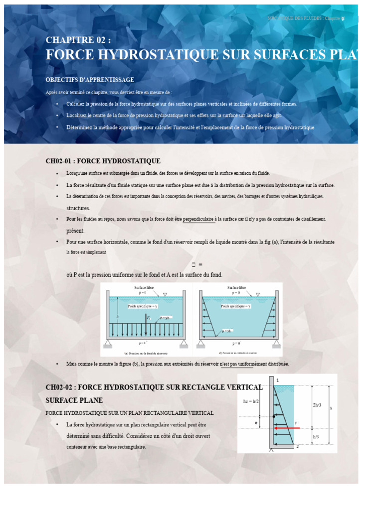 Force Hydrostatique sur Surfaces Plates | PDF | Pression | Obliger