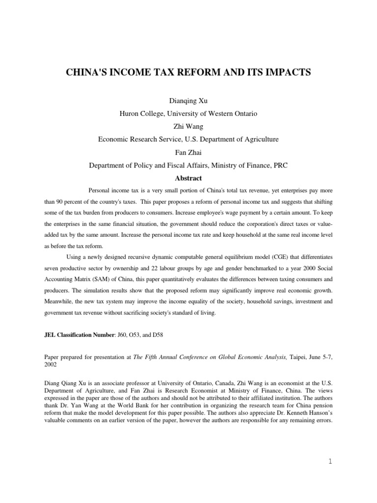 China Income Tax Reform And Its Impact Pdf Macroeconomics Taxes