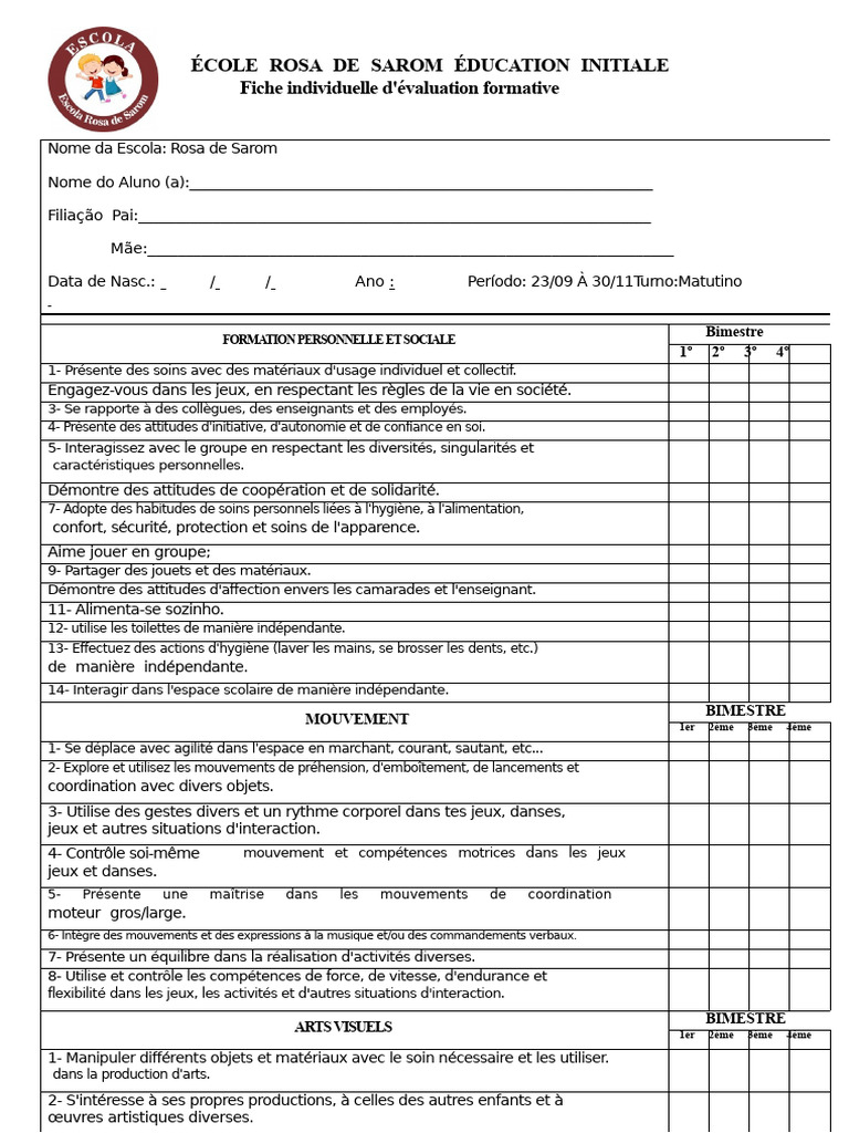 Évaluation formative à l'école Rosa de Sarom | PDF