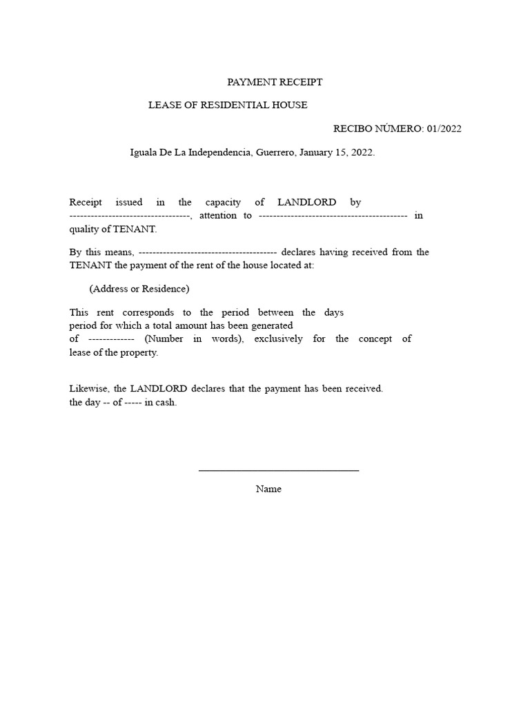 Residential Lease Payment Receipt | PDF