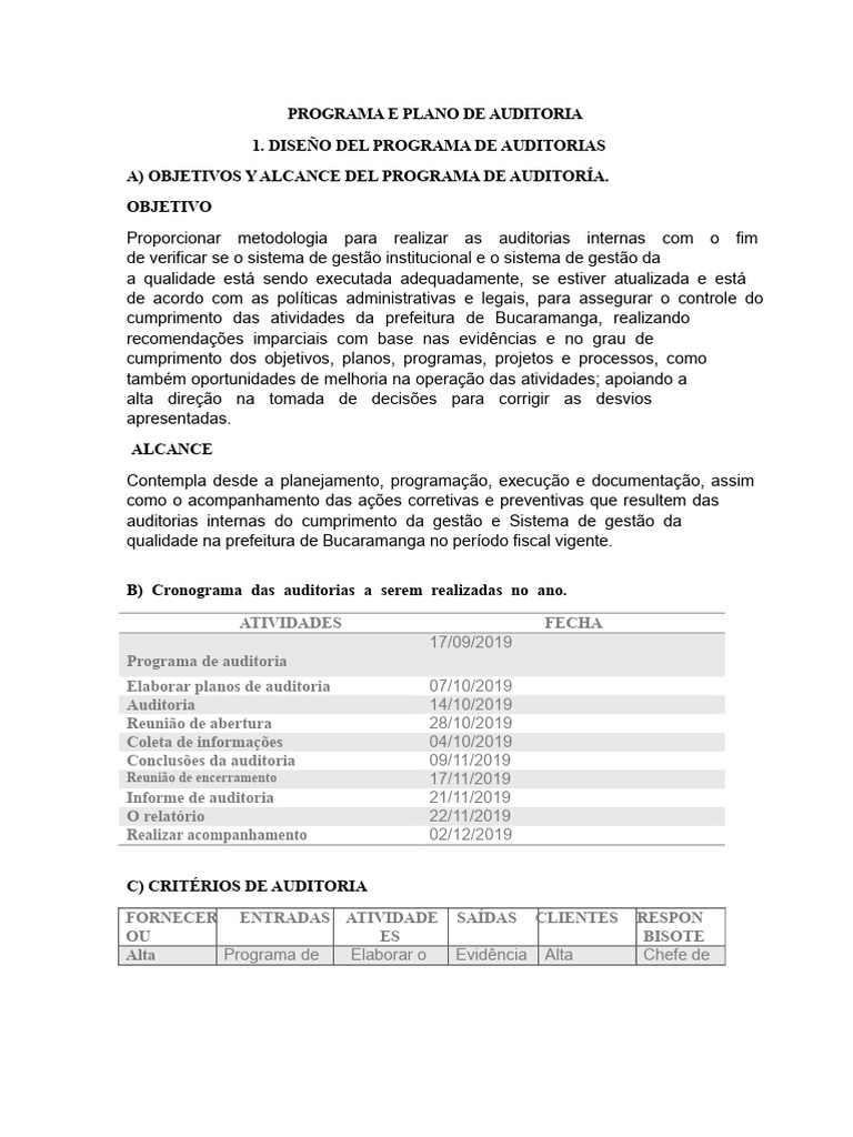 Programa de Auditoria da Prefeitura de Bucaramanga | PDF | Planejamento ...