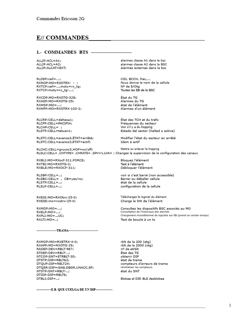Commandes Ericsson 2G pour BSC | PDF | GSM | Standards de télécommunication