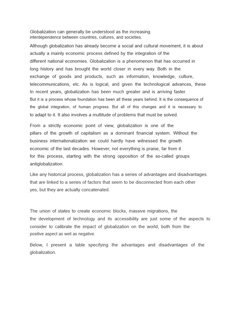 Globalization Essay Advantages and Disadvantages | PDF | Globalization ...