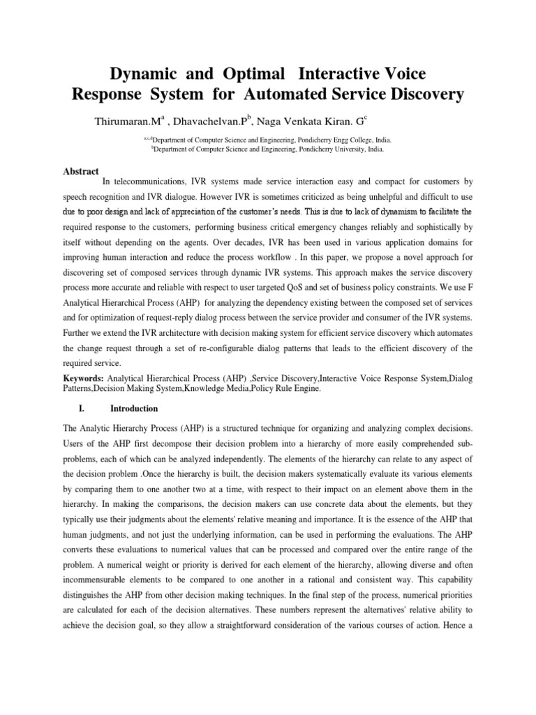 Dynamic IVR System for Service Discovery | PDF