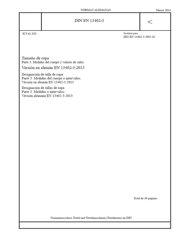 Normas DIN EN 13402-3: Tallas de Ropa | PDF | Apariencia humana ...