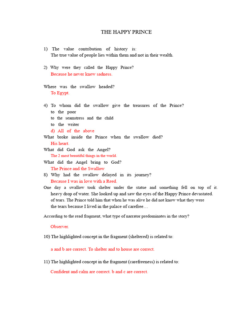The Happy Prince and Selfish Giant Summary | PDF | The Happy Prince And ...