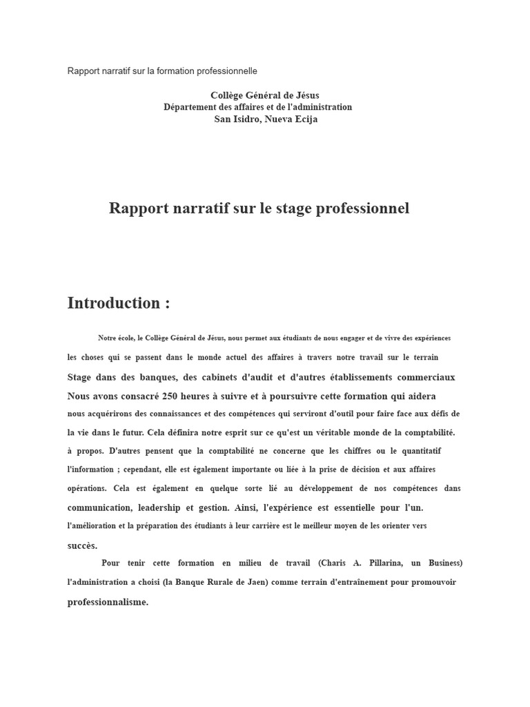 Rapport sur la formation professionnelle | PDF | Expérience | Banques