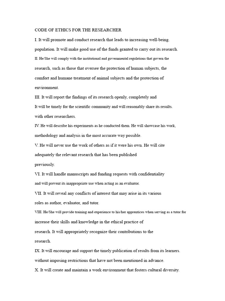 Code of Ethics For Researchers | PDF | Conflict Of Interest | Privacy