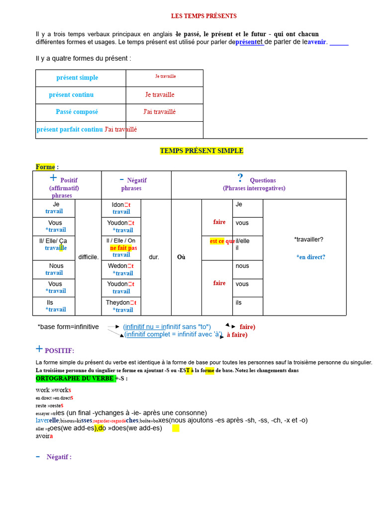 Comprendre les temps présents en anglais | PDF | Grammaire anglaise ...