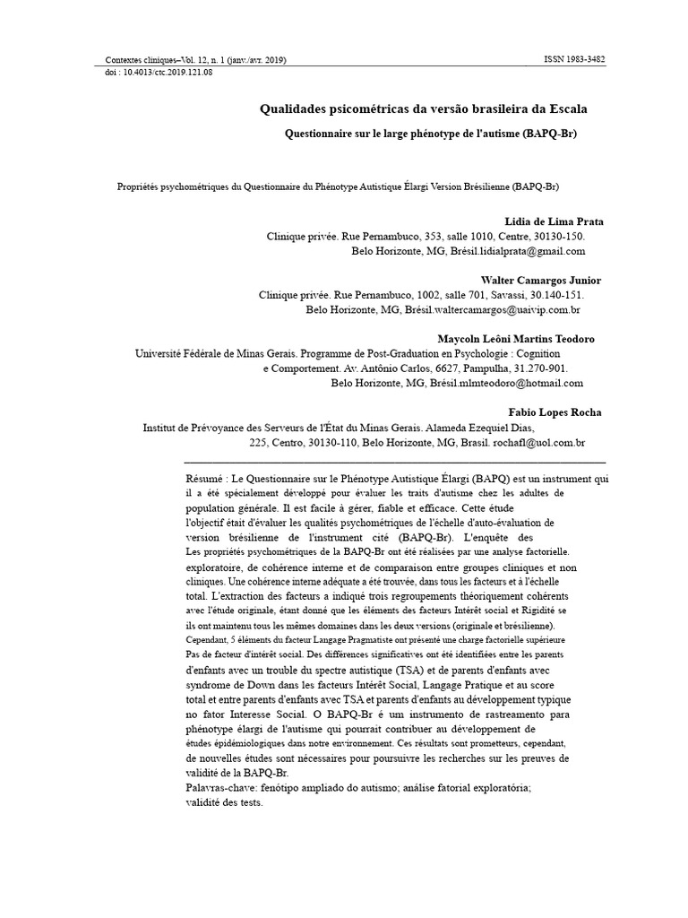 Psychométrie du BAPQ-Br pour l'autisme | PDF | Autisme | Psychométrie