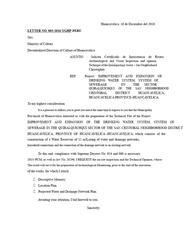 Request for Archaeological Certificate in Huancavelica | PDF