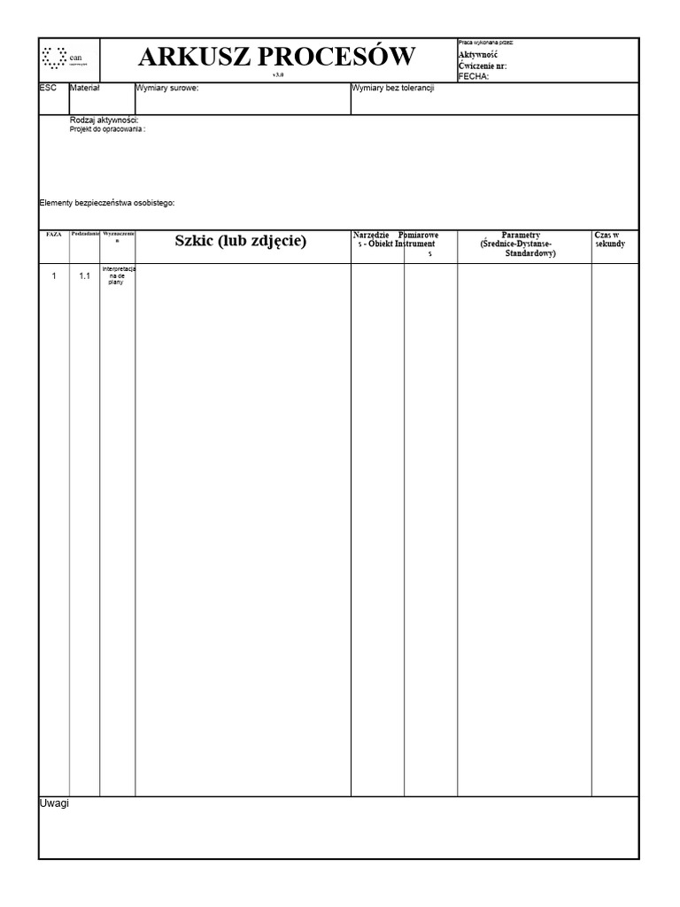 Format Listu Technologicznego v2 | PDF