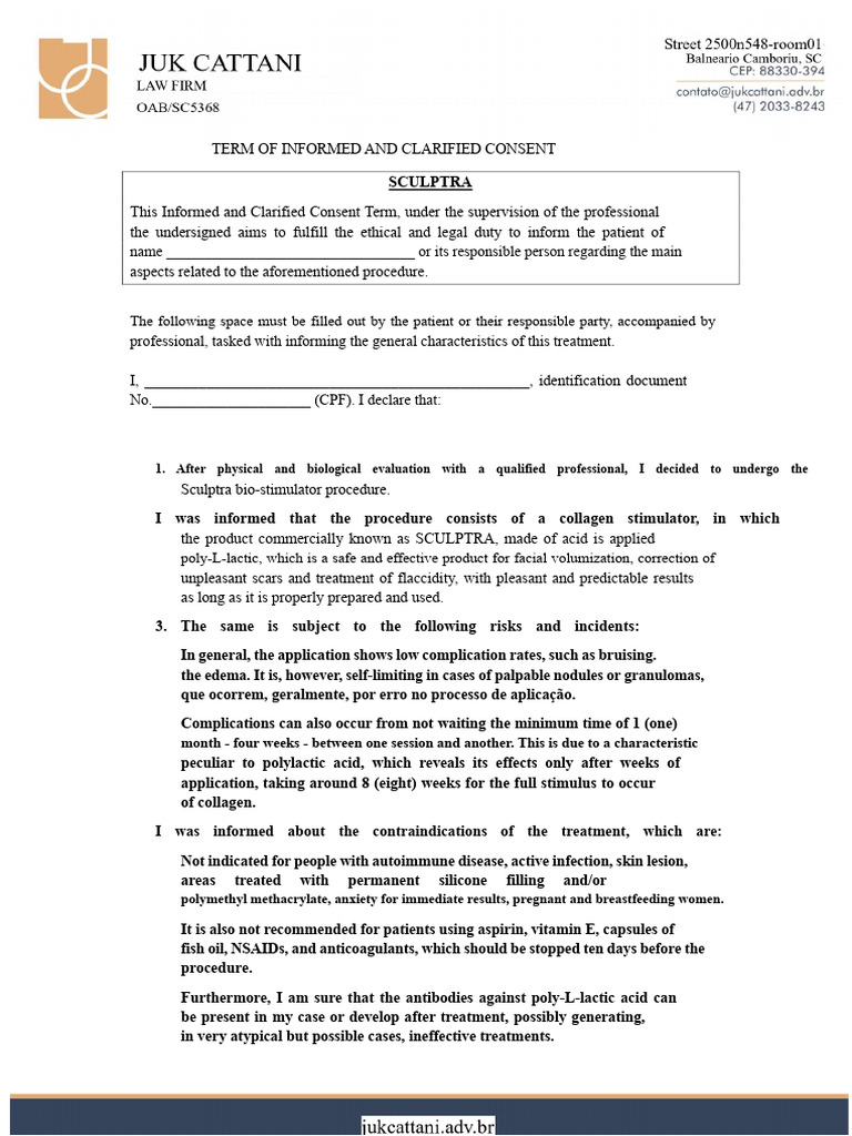 Sculptra Informed Consent Agreement | PDF | Informed Consent | Medicine