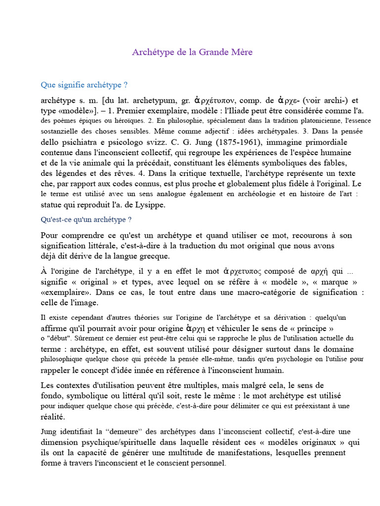 Archétype de la Grande Mère : Signification et Rôle | PDF | Carl Jung