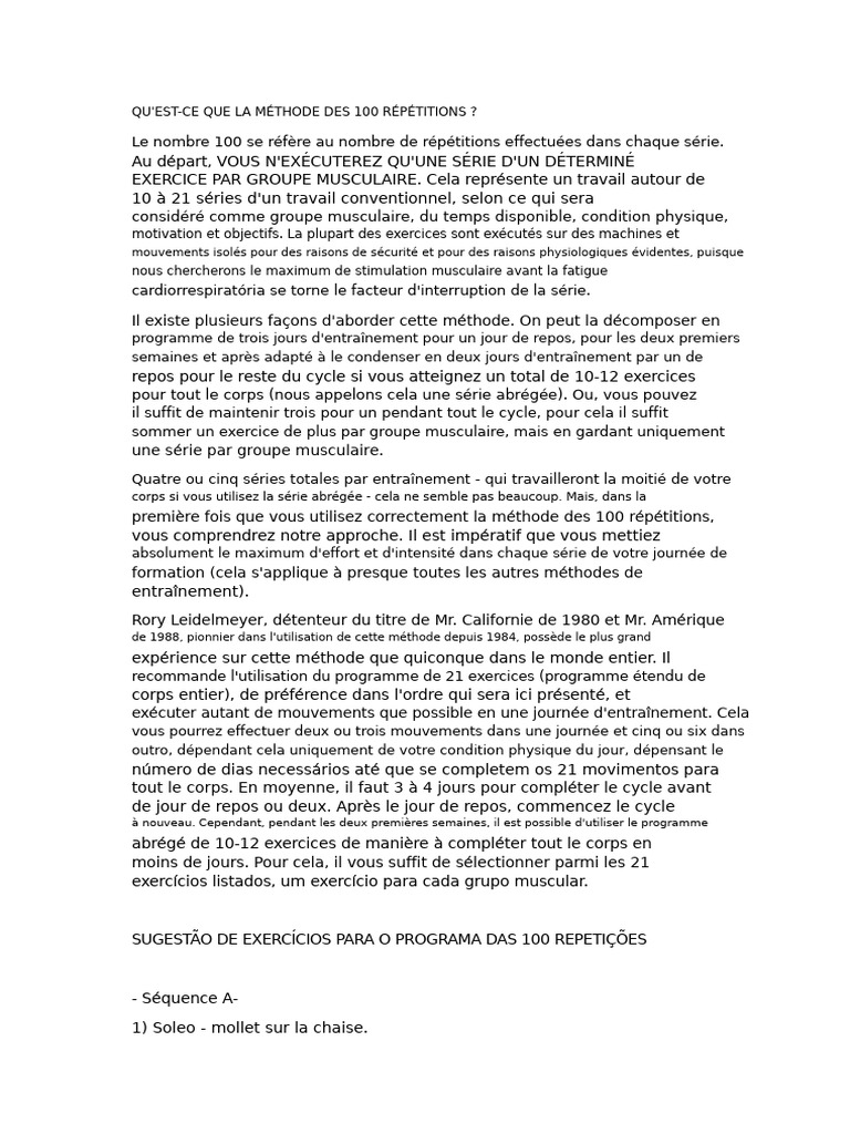 Méthode des 100 répétitions expliquée | PDF