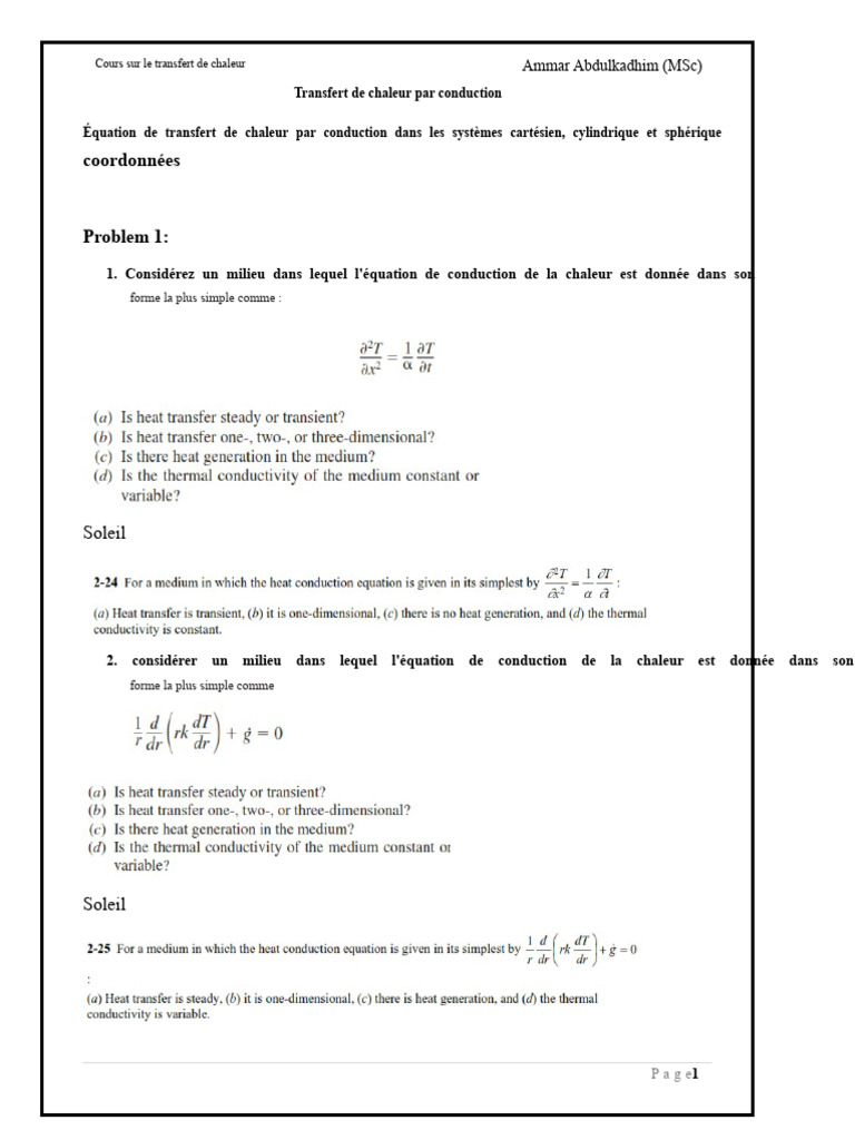 Cours sur le transfert de chaleur par conduction | PDF | Conduction ...