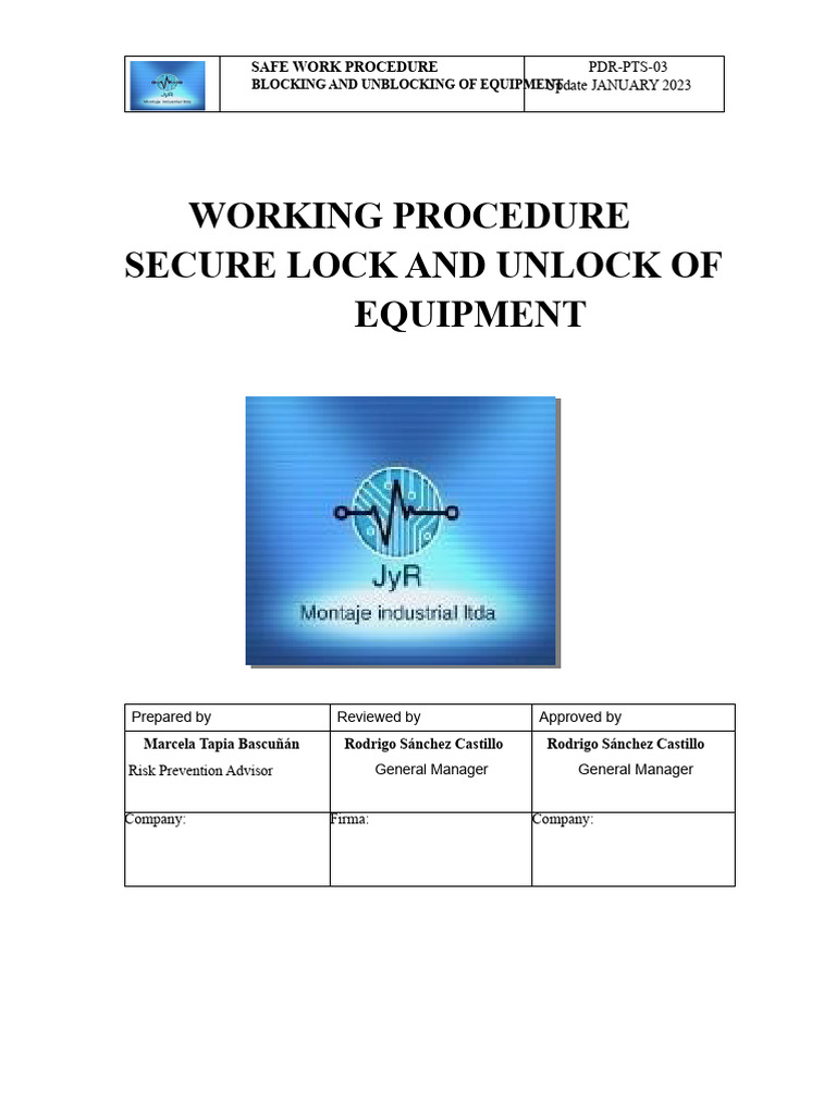 Safe Work Procedure Lockout and Tagout of Jyr Assembly Equipment | PDF ...