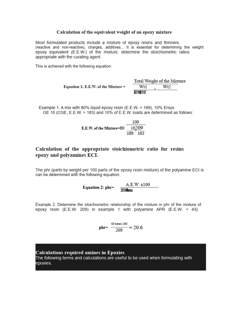 Calculating Epoxy Mixture Equivalent Weight | PDF | Epoxy | Amine