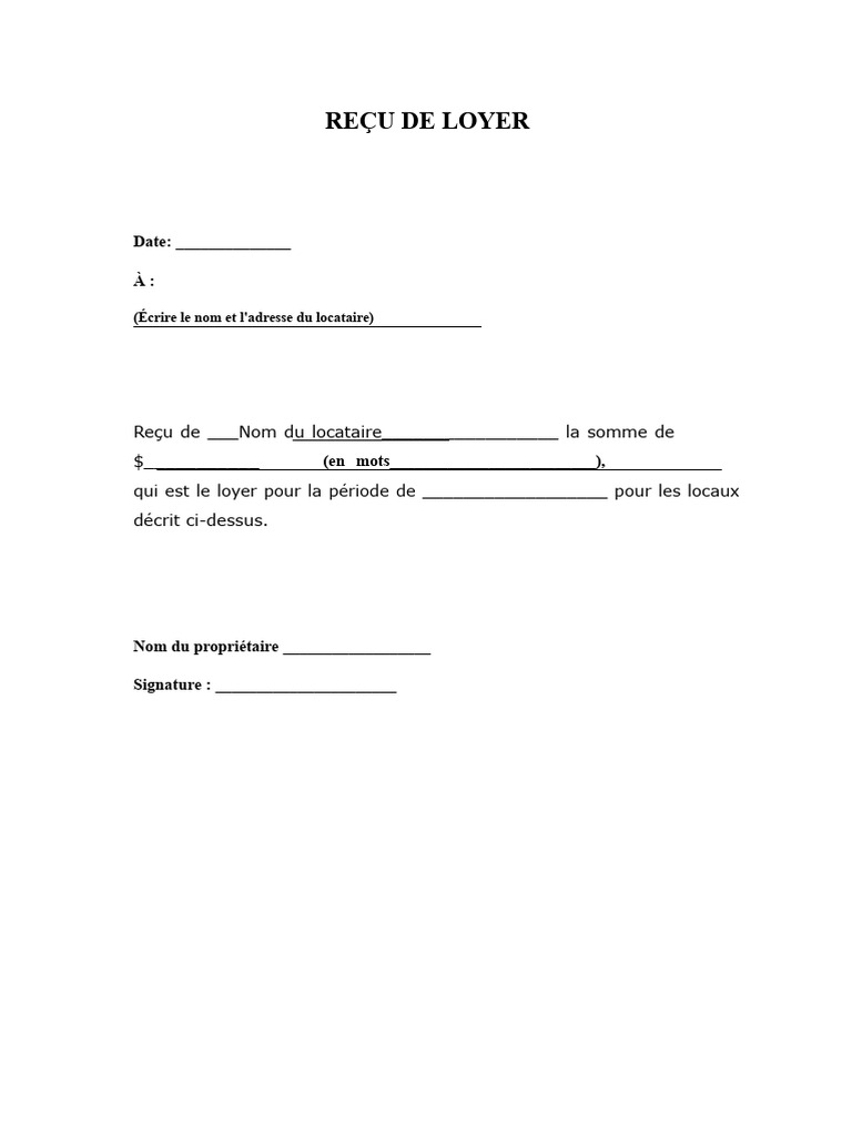 Reçu de Loyer : Modèle Standard | PDF