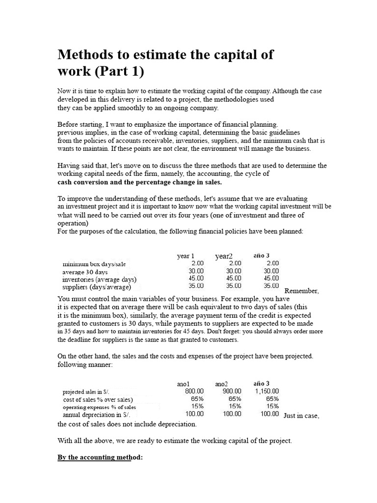 Methods To Estimate Working Capital | PDF | Interest | Loans