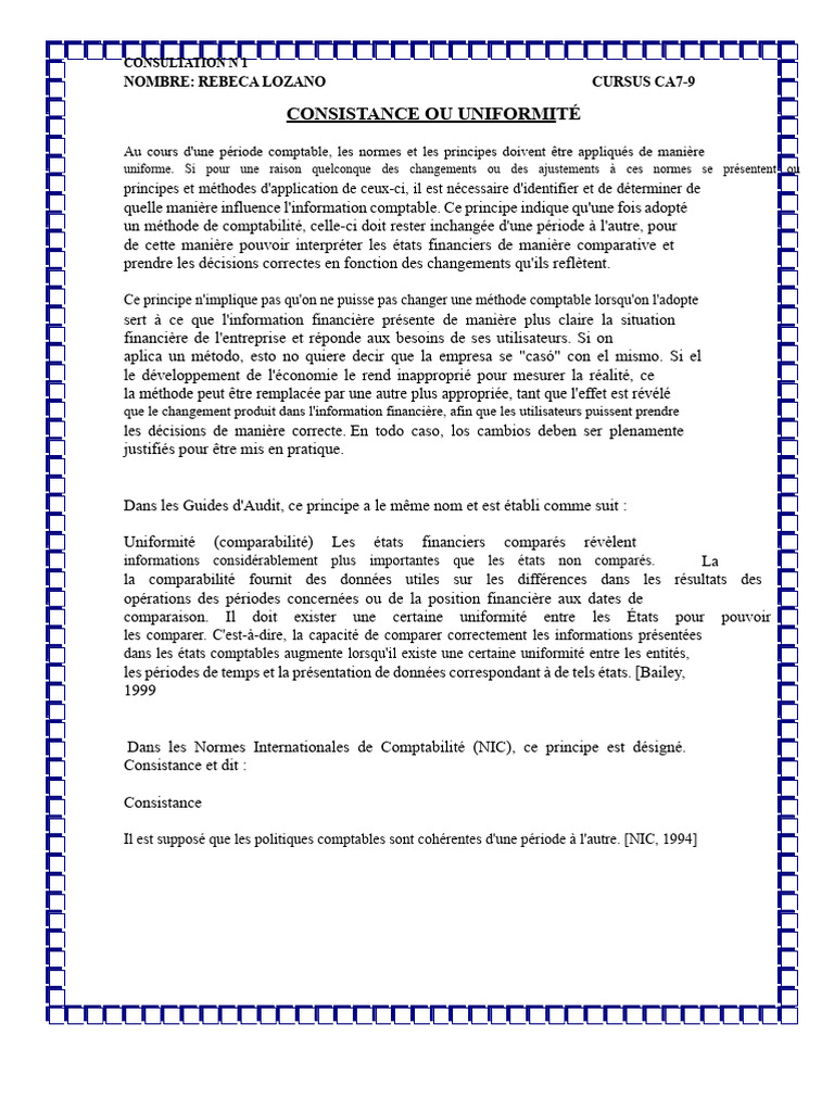 Consistance o Uniformité | PDF | Comptabilité