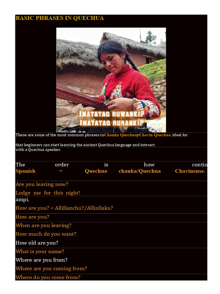 Common Quechua Phrases for Beginners | PDF