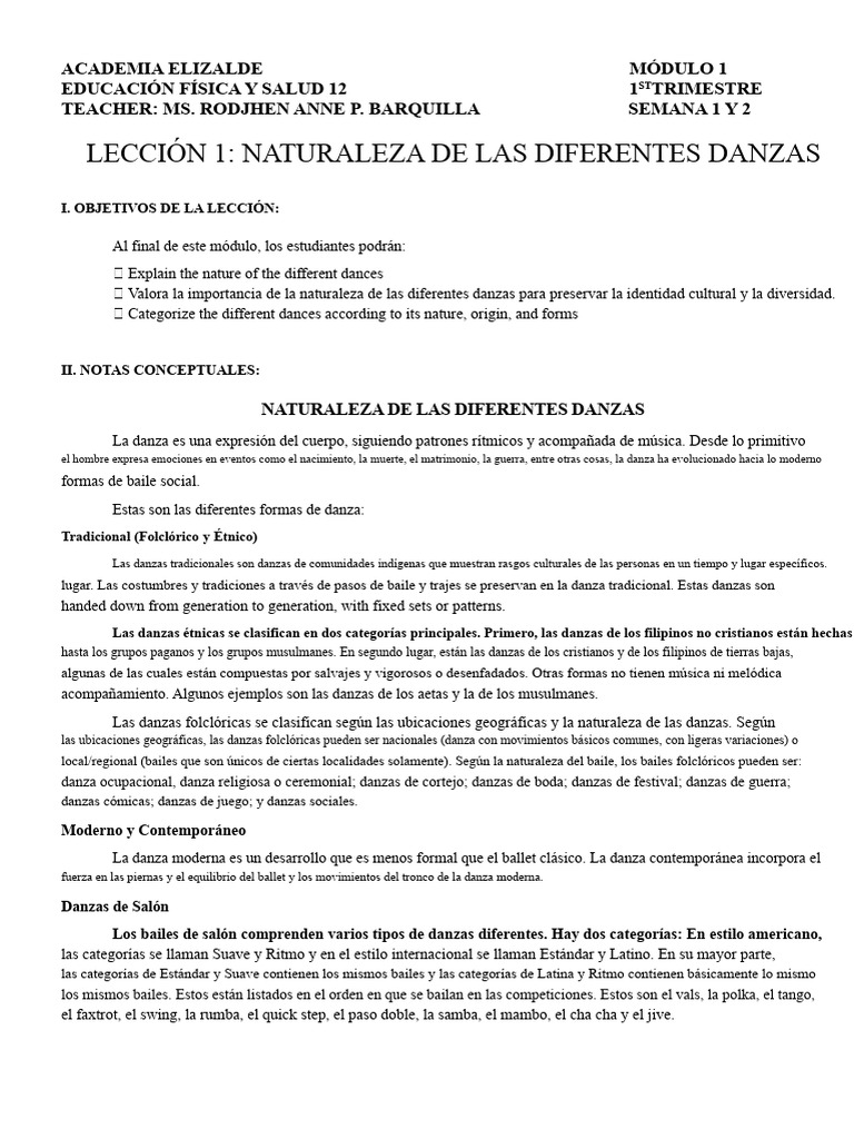 Naturaleza y Tipos de Danza en Educación | PDF | Bailes | Baile de salón