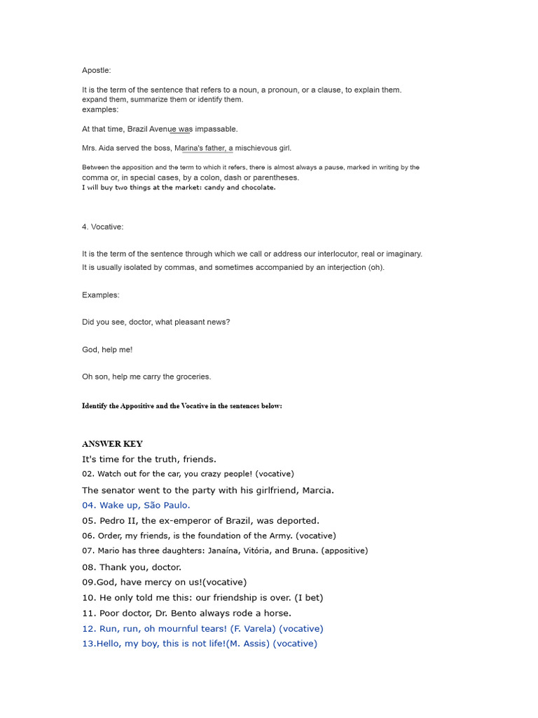 Understanding Appositives and Vocatives | PDF | Linguistic Morphology ...