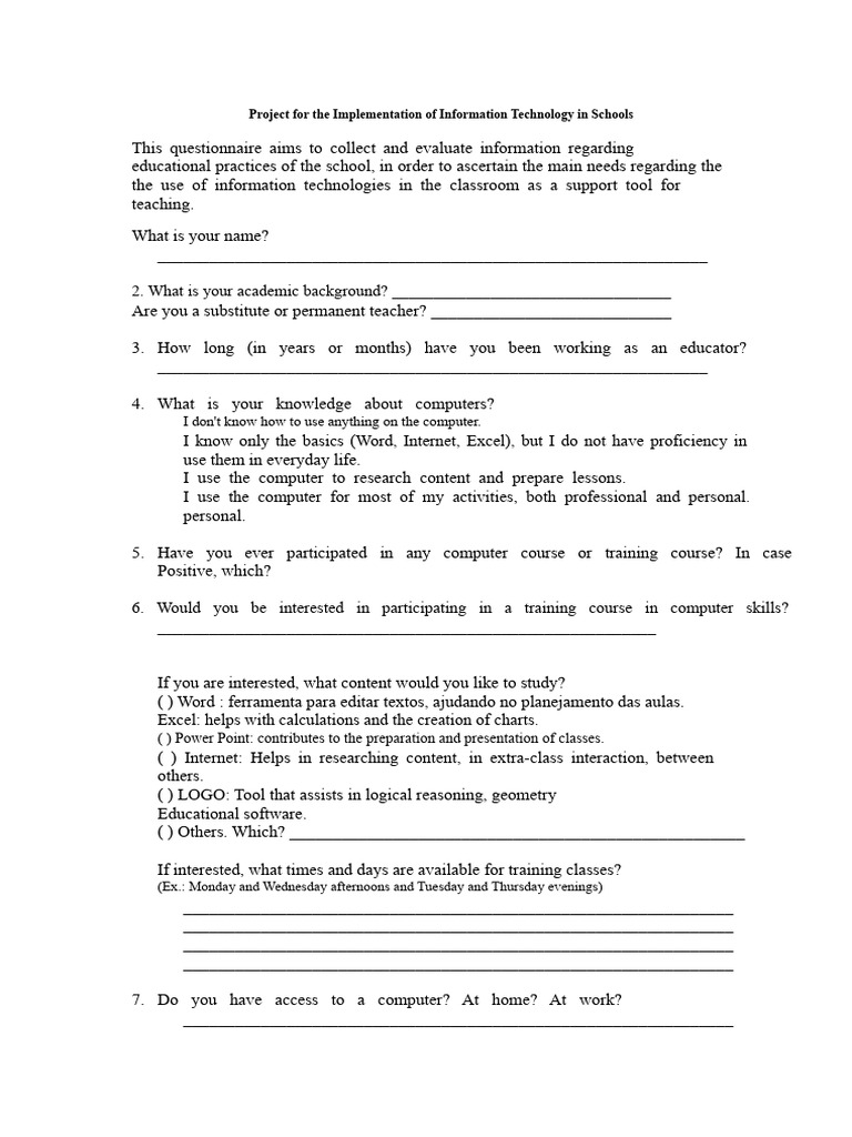 IT Needs Assessment for Schools | PDF | Teachers | Learning
