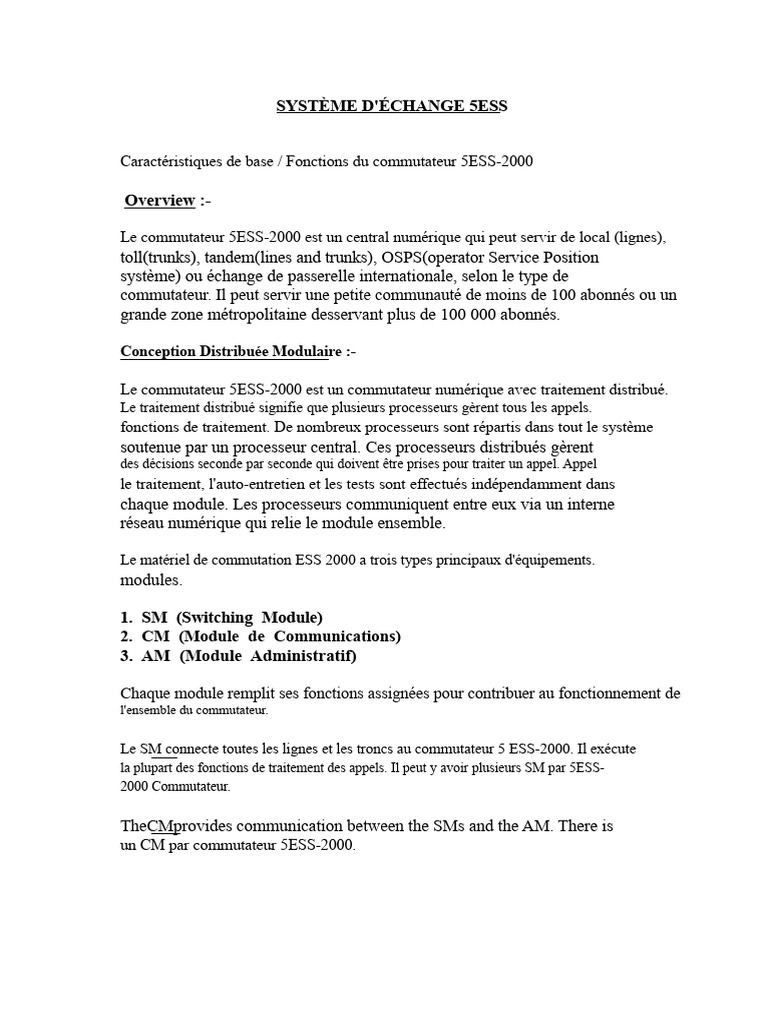 Commutateur 5ESS-2000 : Caractéristiques et Modules | PDF | Disque dur ...