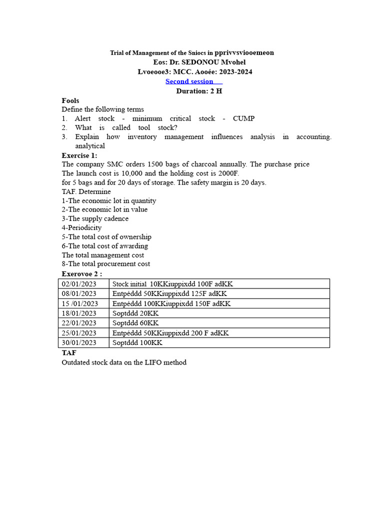Stock Management and Supply Test. 2nd session | PDF