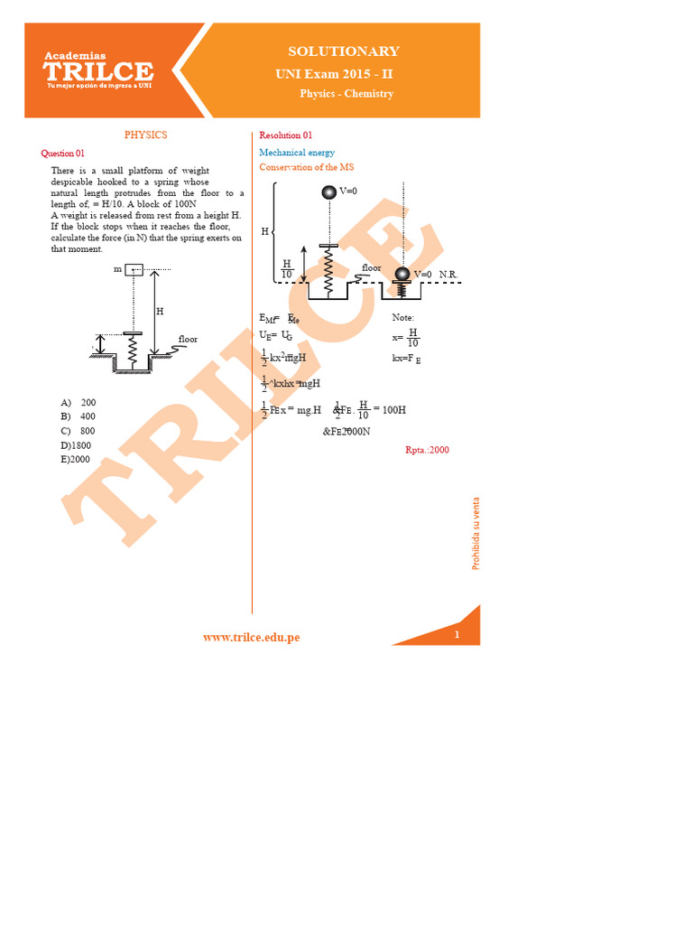 UNI 2015 Physics-Chemistry Exam Solutions | PDF | Acid | Physical Sciences
