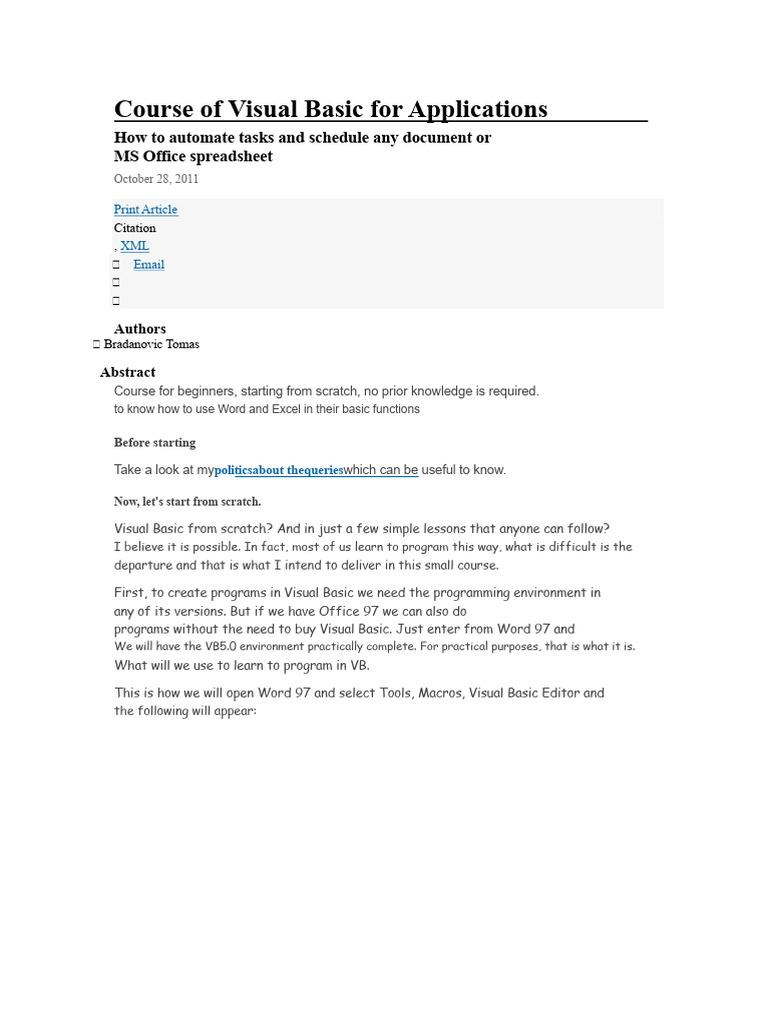 Beginner's Guide to Visual Basic VBA | PDF | Visual Basic For ...