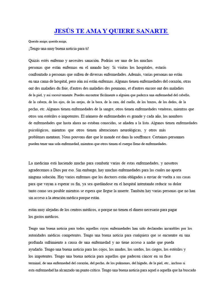 Jesús te ama y quiere sanarte | PDF | Pecado | Jesús