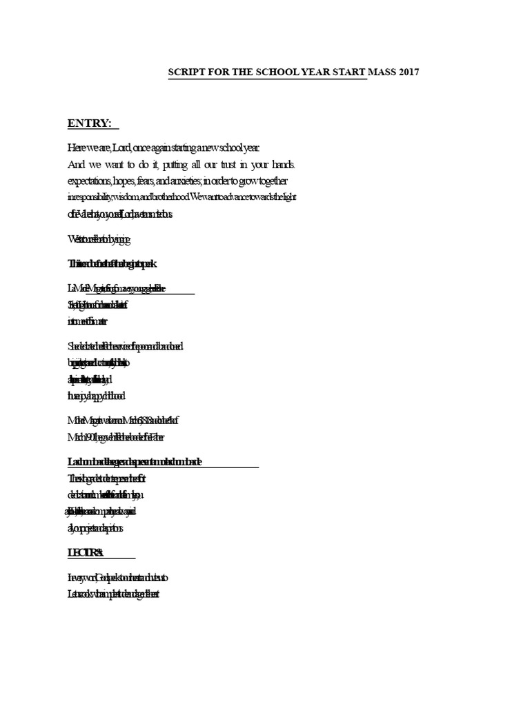 Script for the Mass at the Beginning of the School Year 2017 | PDF ...