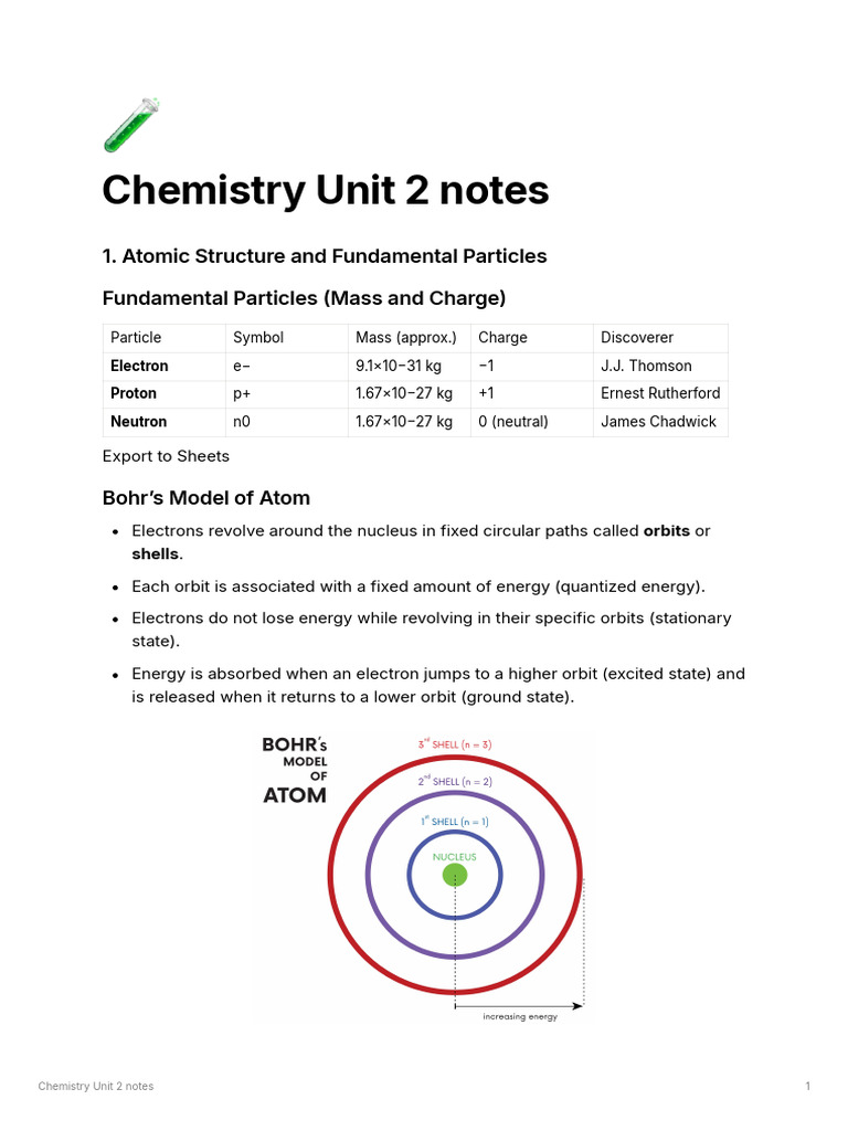 Chemistry Unit 2: Atomic Structure & Water Quality | PDF | Chemical ...