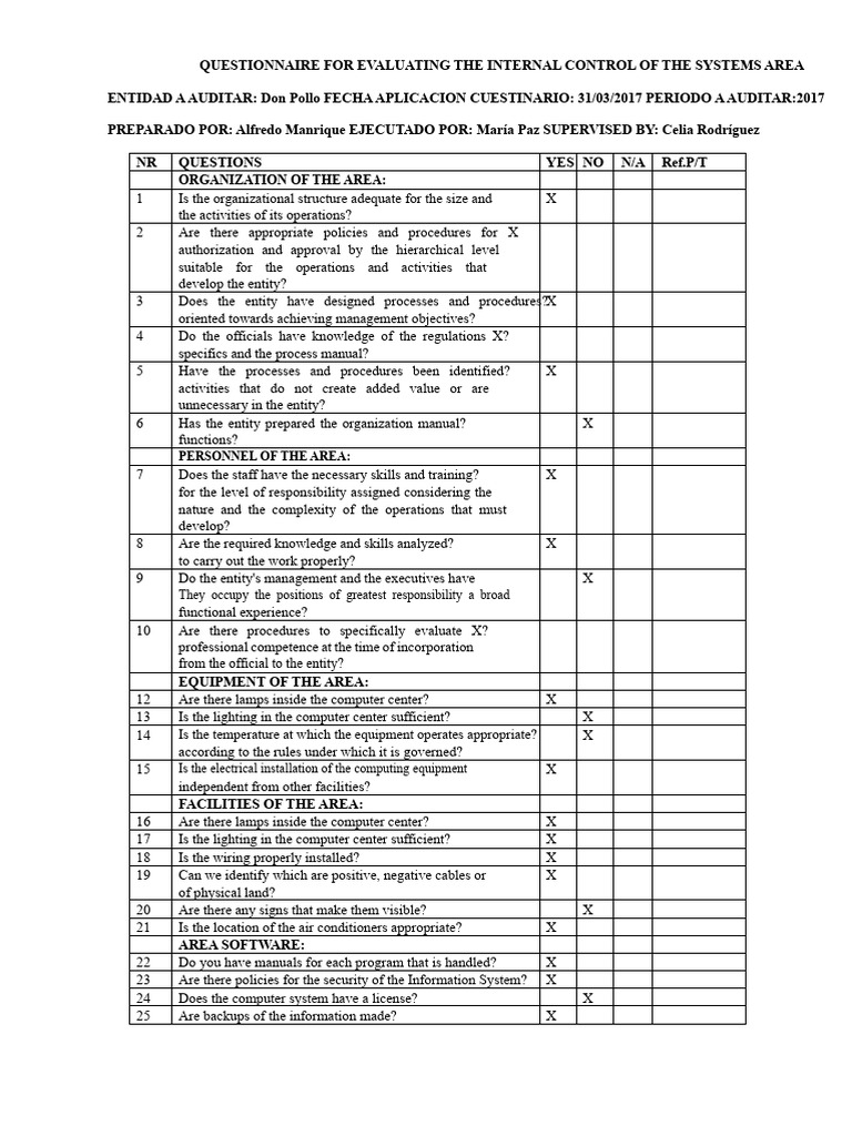 Internal Control Evaluation Questionnaire | PDF | Internal Control ...