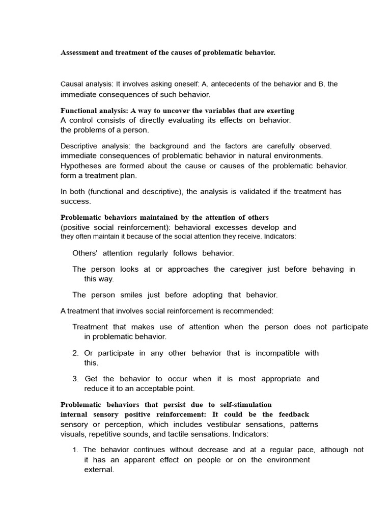Evaluation and Treatment of The Causes of Problematic Behavior ...