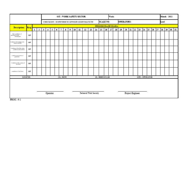 Copy of PROC - 9.1 – Daily Inspection Checklist for Suspended ...