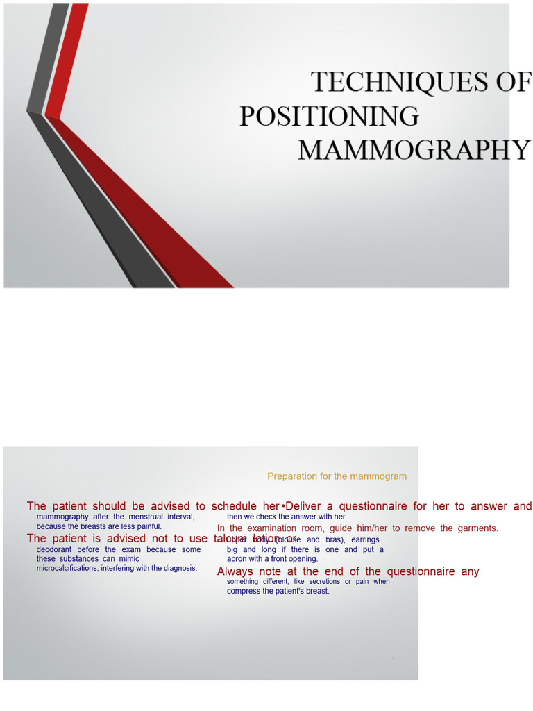 Mammography Positioning Techniques Guide | PDF | Mammography | Breast