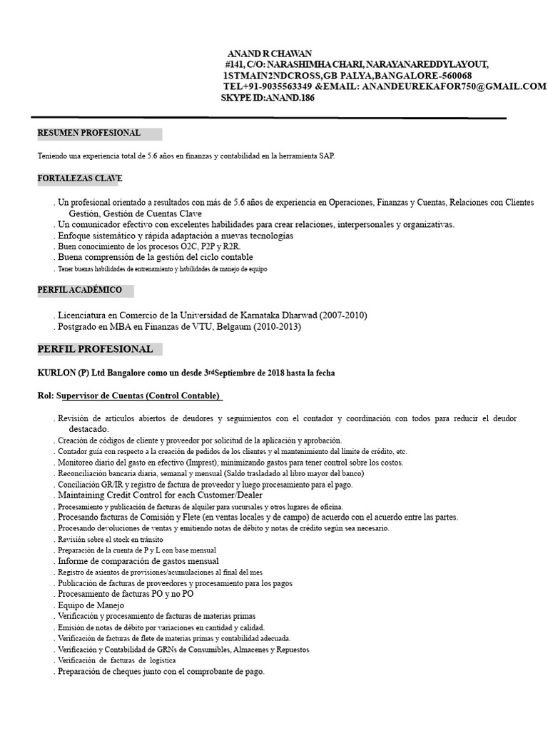 SAP R2R_O2C_P2P_Finanzas y Contabilidad 5.6 Años de Experiencia-V1 ...