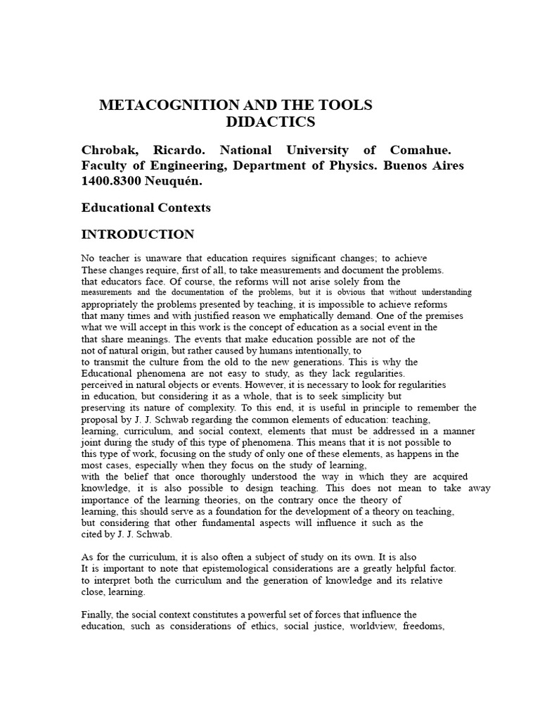 Metacognition in Educational Reform | PDF | Constructivism (Philosophy ...
