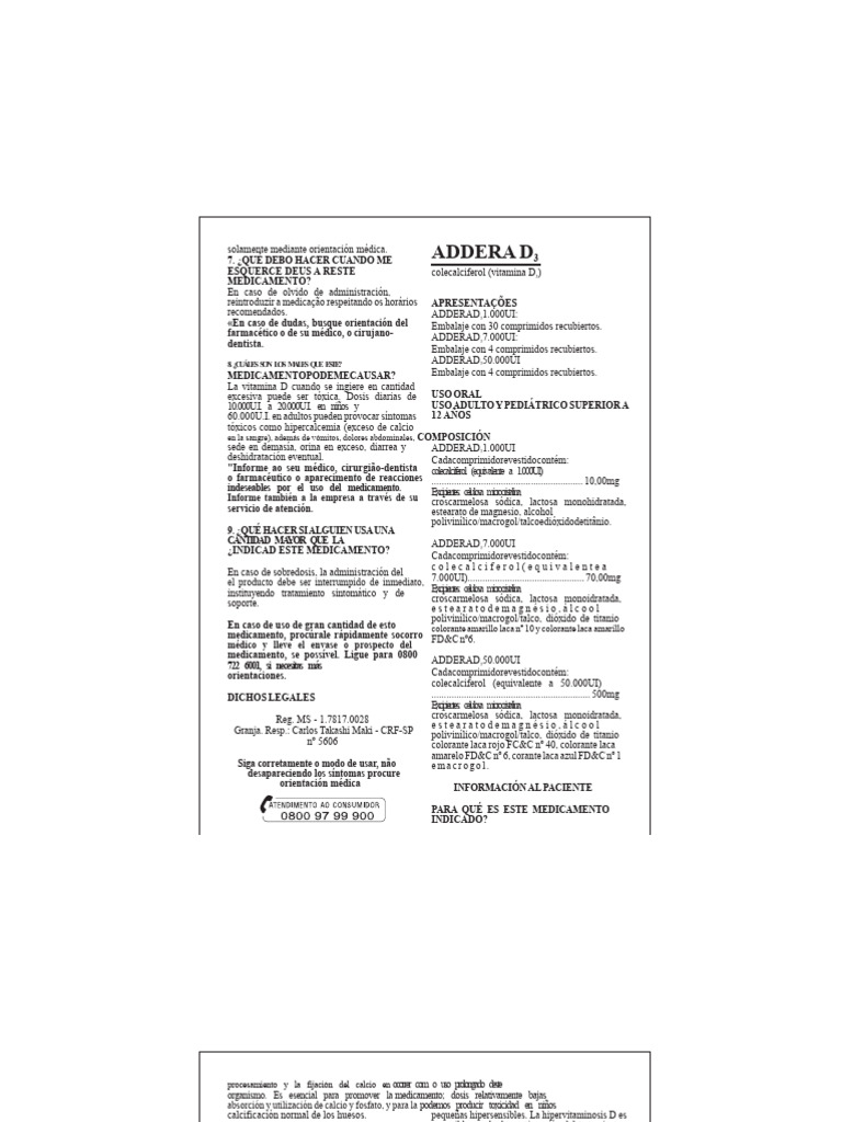 Información sobre Addera D3 (Vitamina D) | PDF | Vitamina D ...