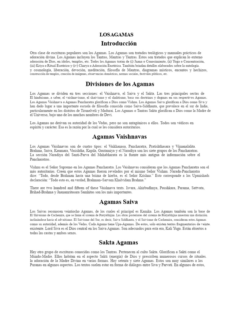 Agamas: Escrituras y Divisiones del Hinduismo | PDF | Vaishnavismo | Vedas