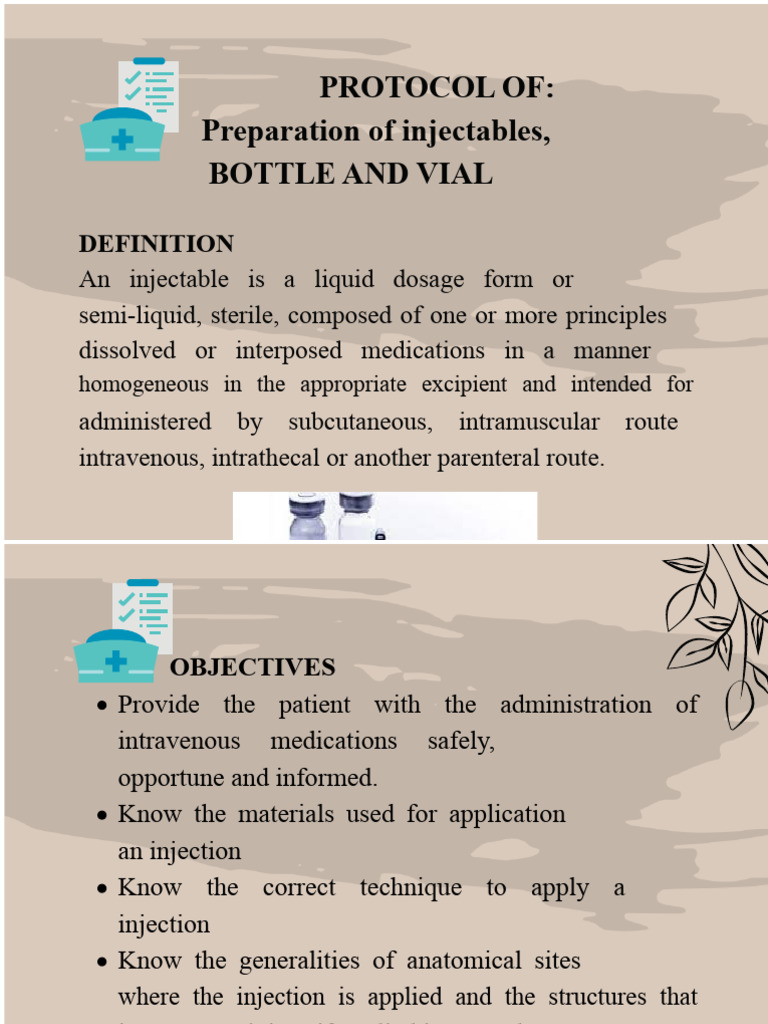 Injectable Preparation Protocol Guide | PDF | Injection (Medicine ...