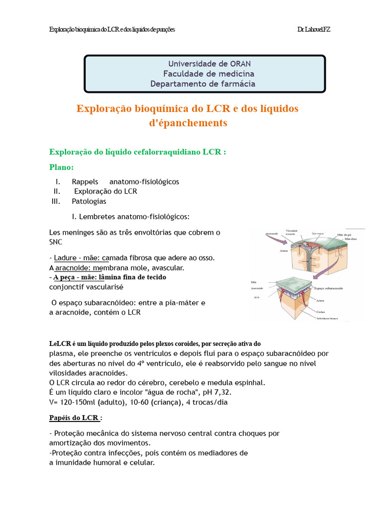 Análise Bioquímica do LCR e Líquidos Corporais | PDF | Líquido ...