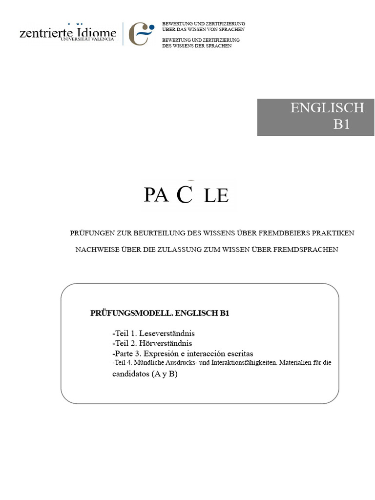 Pacle Eng b1 Prüfungsmodell | PDF